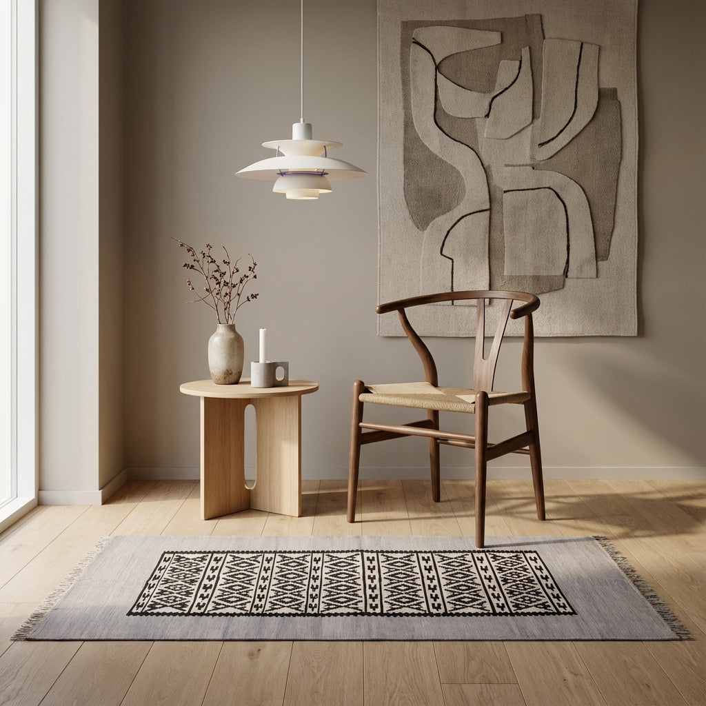 Kelim tæppe – sort & hvid Diamant panel (ID314)