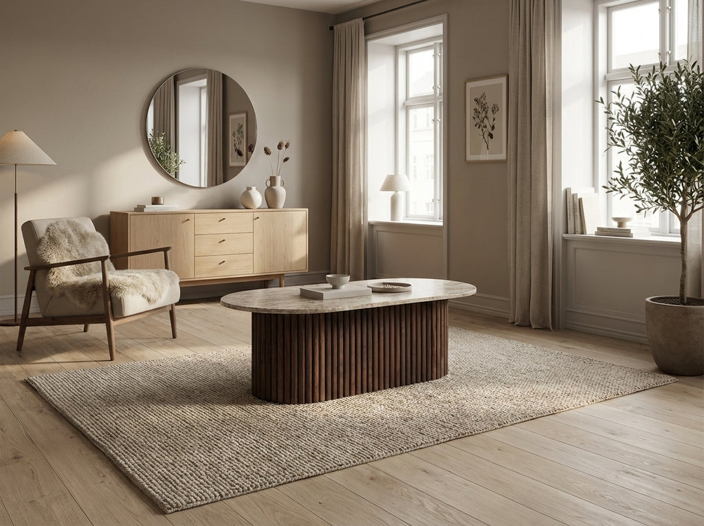 Moderne sofabord i valnød og sten (ID172)