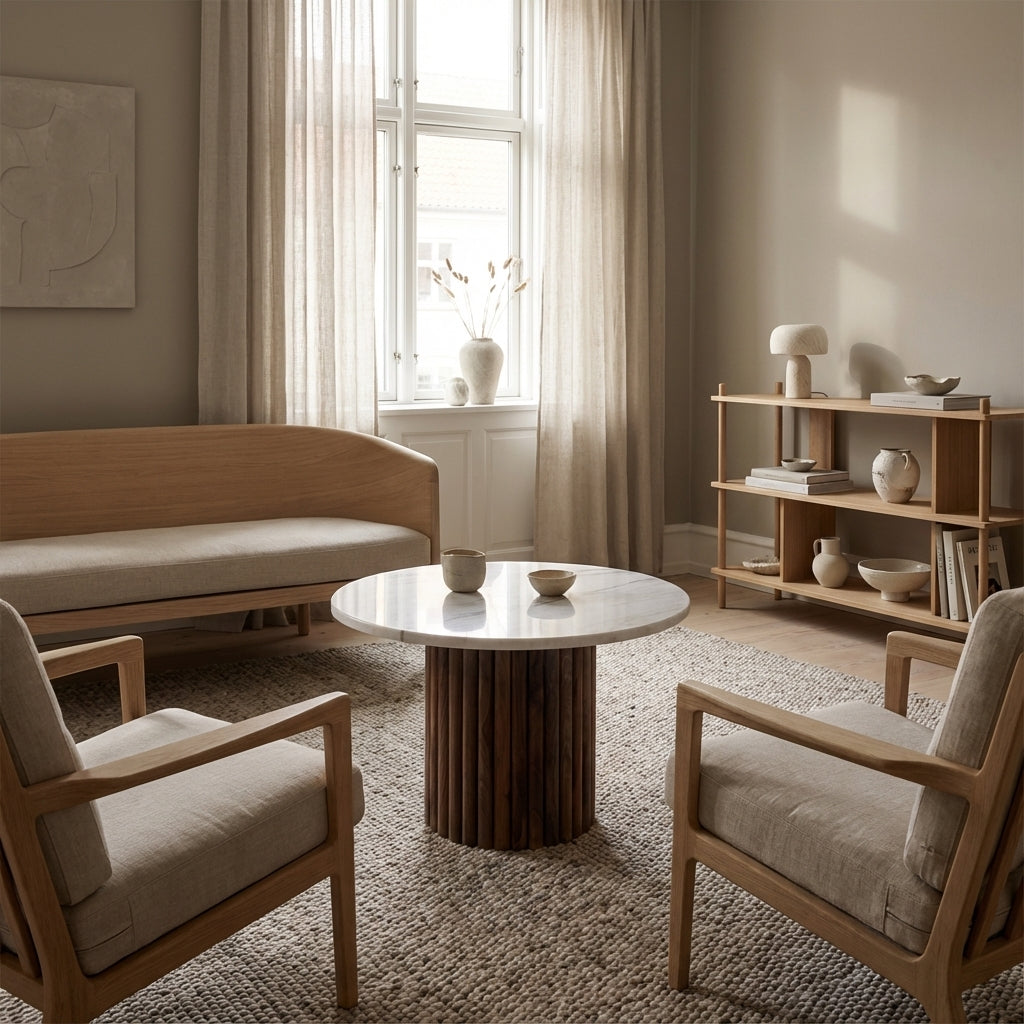 Moderne sofabord i valnød og sten (ID170)