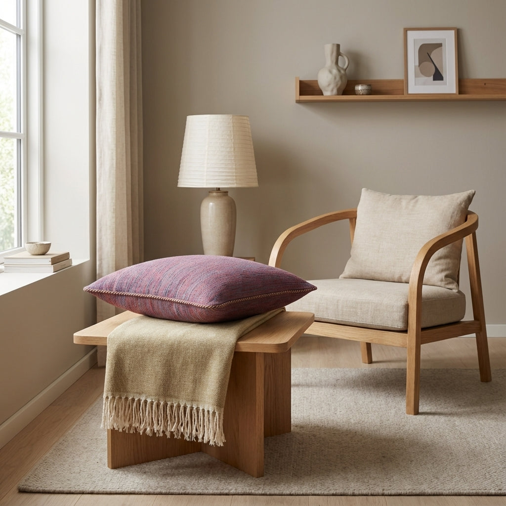 Pude med kelimbetræk (kvadrat) – indigoblå og blomme meleret (ID331)