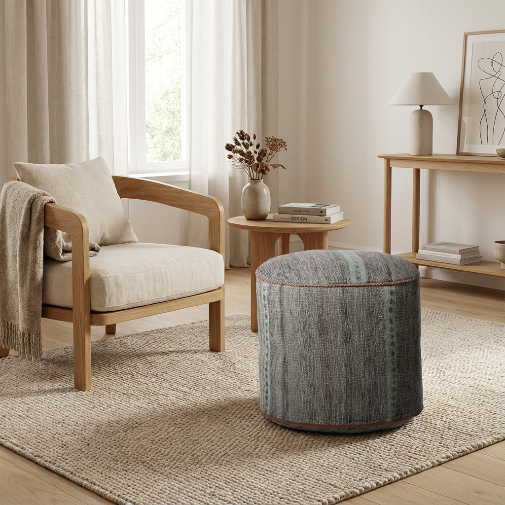 Rund kilim puf/ottoman – salvie meleret (ID356)