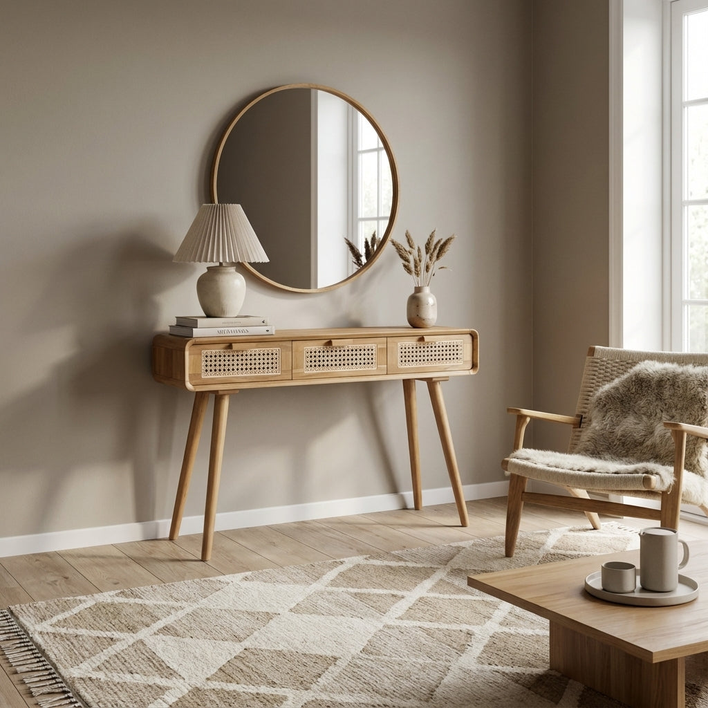 konsolbord med rattanskuffer (ID231)