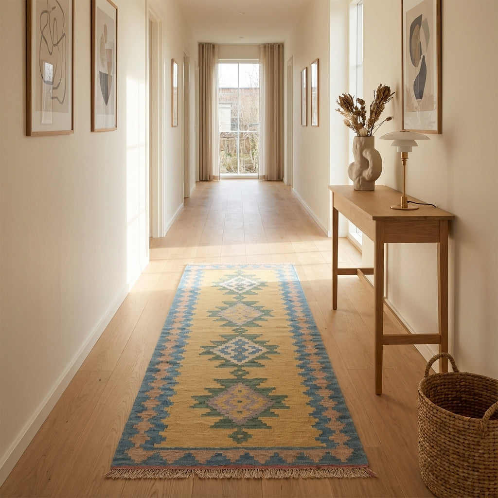 Håndvævet afghansk uld kilim tæppe 195 × 85 cm (ID189)
