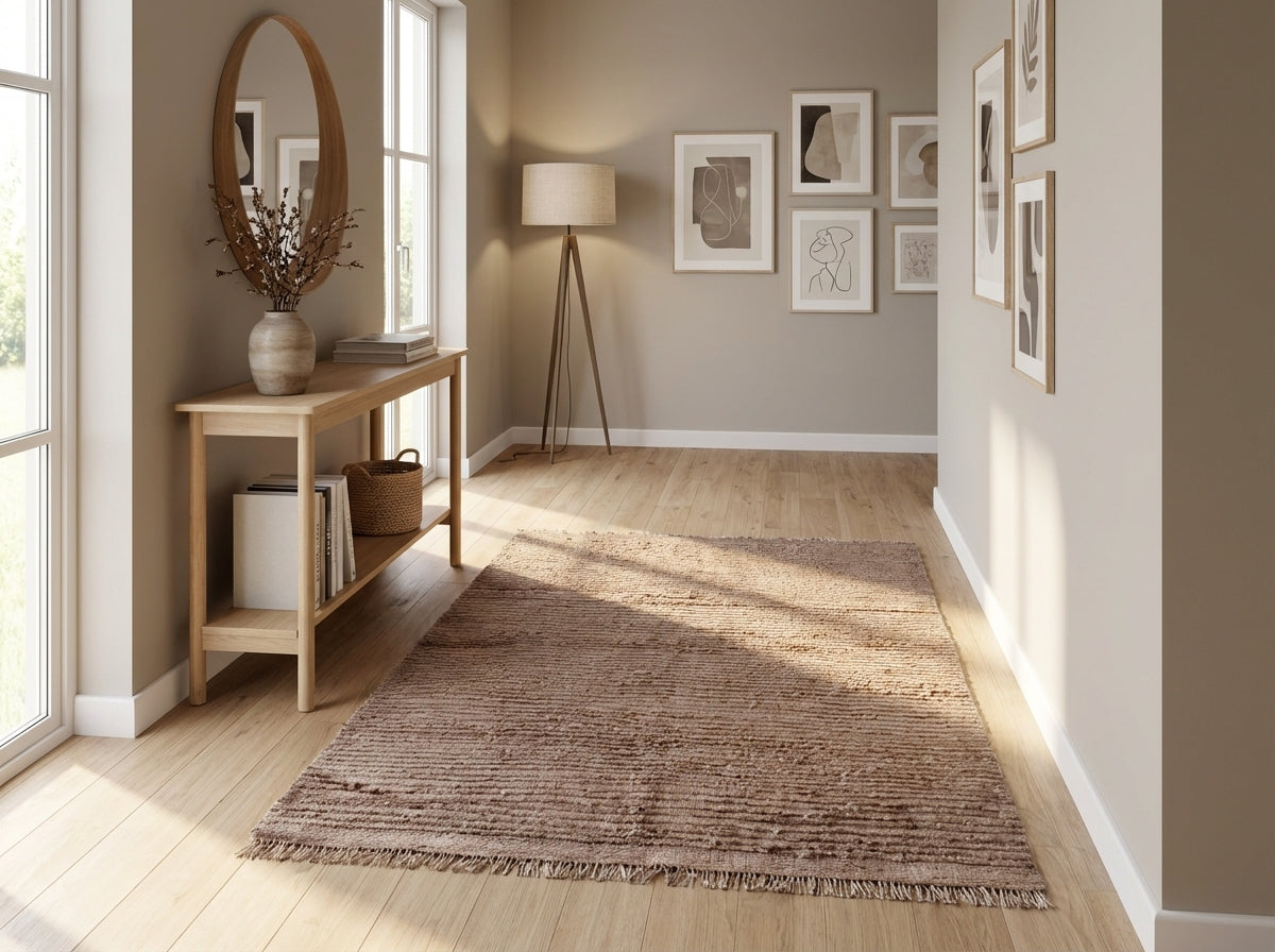 Kilim gulvtæppe – naturlig havrefarvet ensfarvet (ID326)