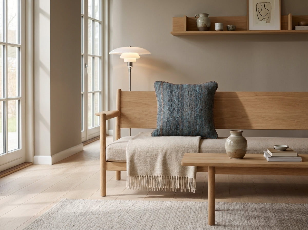 Pude med kelimbetræk (kvadrat) – dyb blågrøn tekstur (ID339)