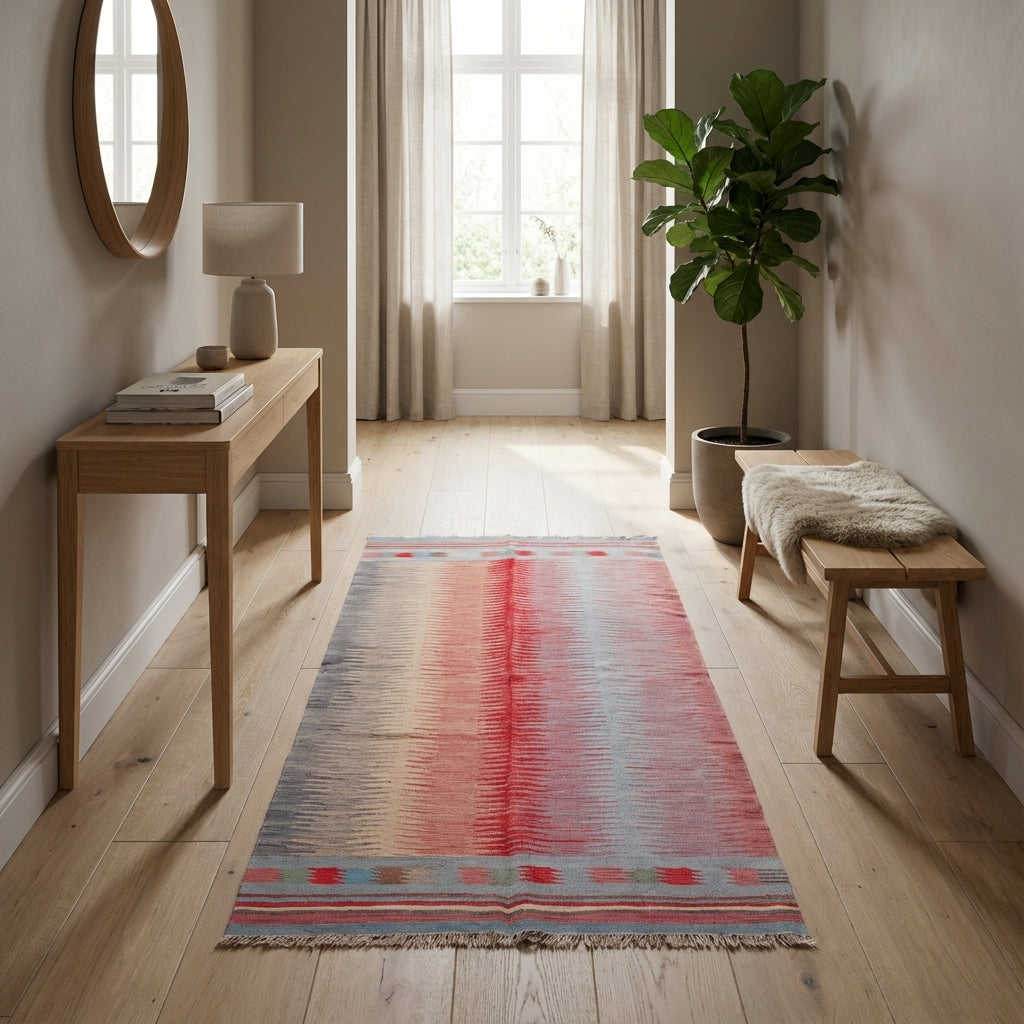 Kelim tæppe – Red-to-Blue Gradient Striber (ID315)