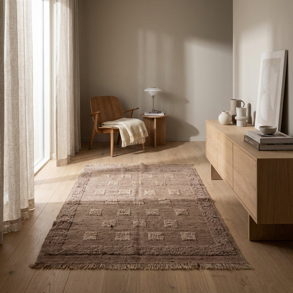 Kelim tæppe – Beige med små kvadratiske mønstre (ID316)