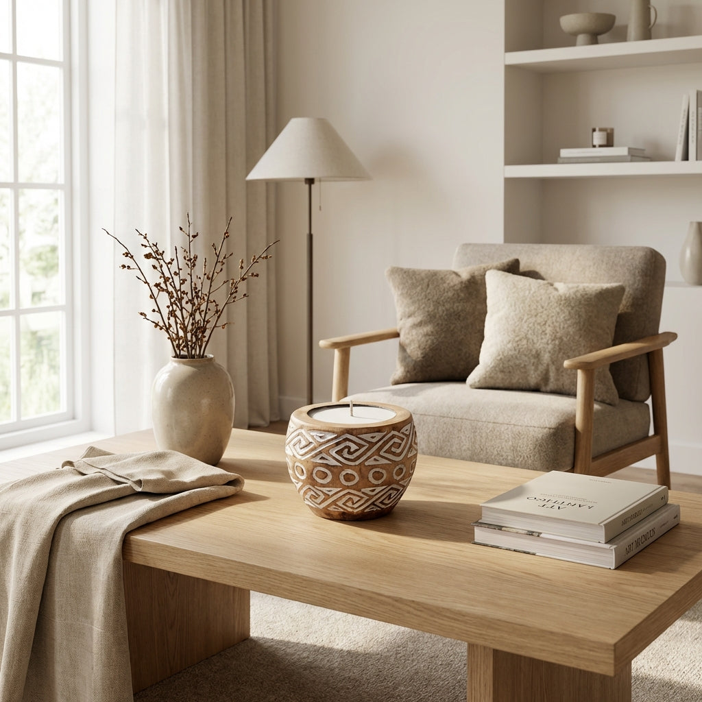 Udskåret trælysestage (ID257)