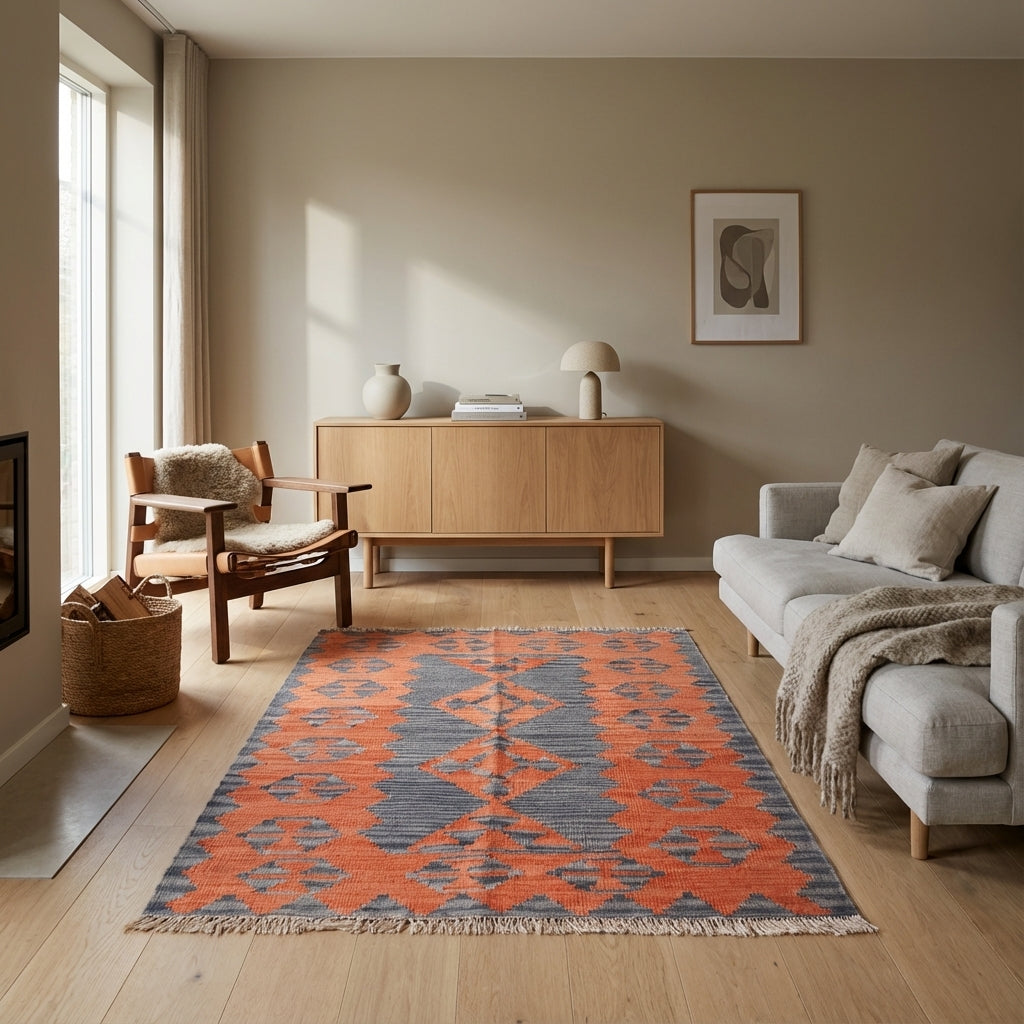 Kelim tæppe – Moderne Uld & Garn Fladvævet (ID284)