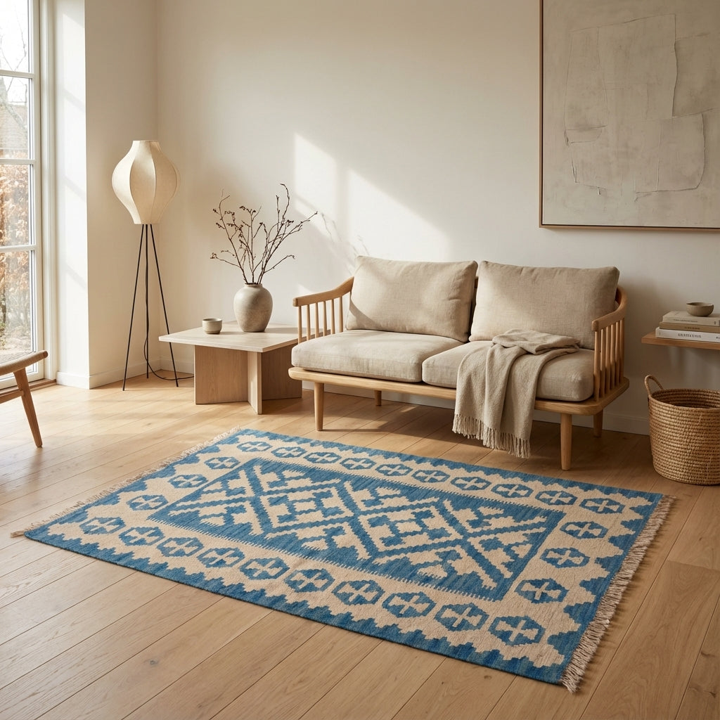 Håndvævet afghansk uld kilim tæppe 138 × 104 cm (ID183)