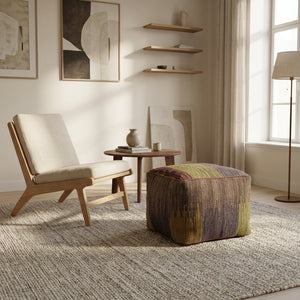 Kvadratiske Kilim puf/ottoman – grå med multifarvet Accents (ID366)