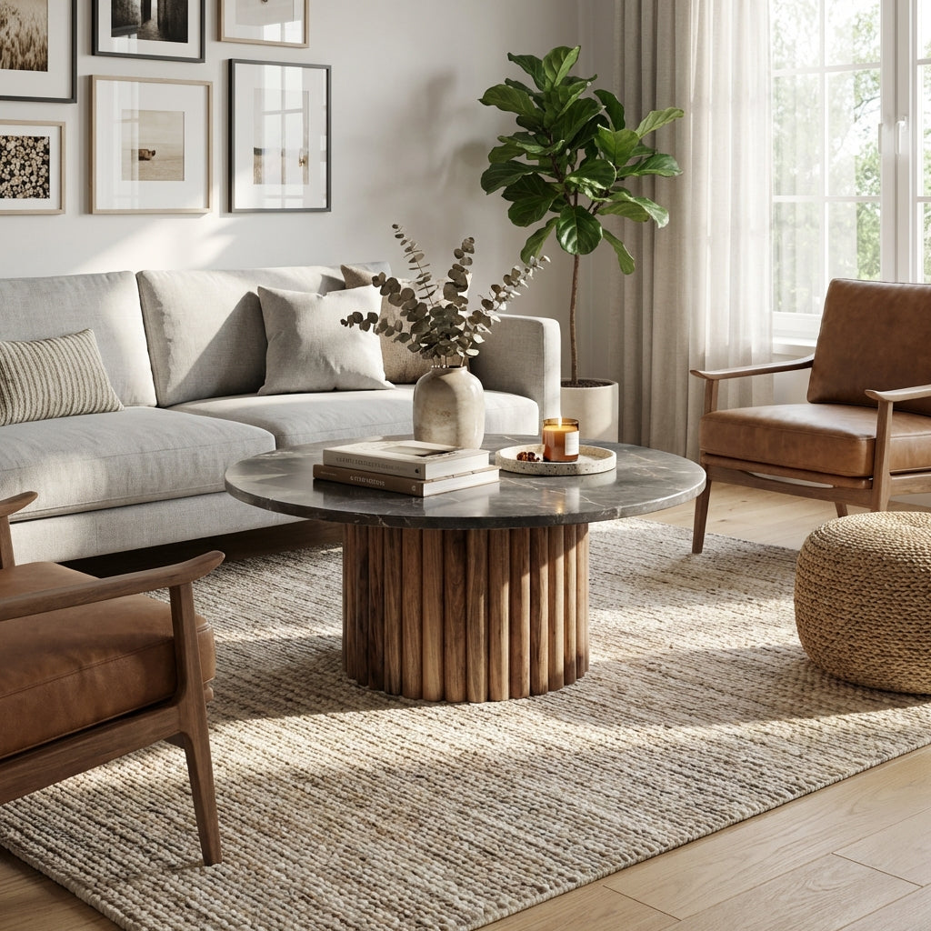 Moderne spisebord i valnød og sten (ID166)