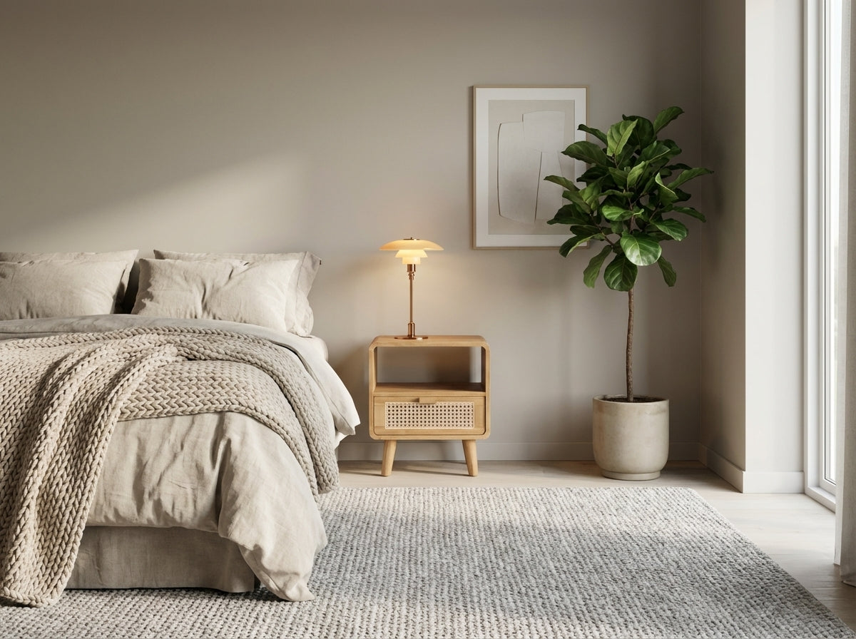 Rattan Natbord (1 skuffe) i teaktræ og rattan (ID212)