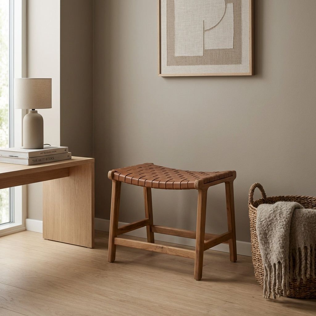 Brun læder Skammel (ID222)