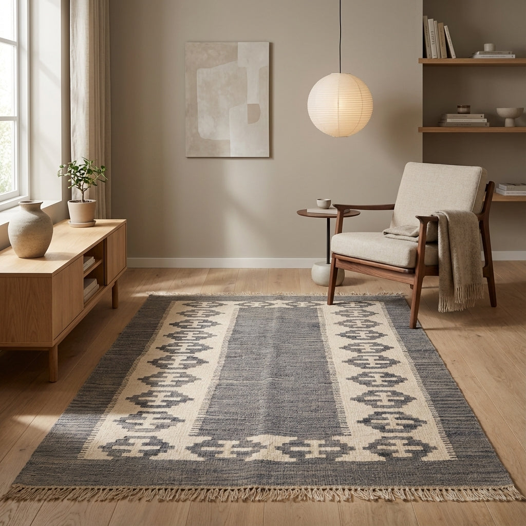 Håndvævet afghansk uld kilim tæppe 145 × 101 cm (ID186)
