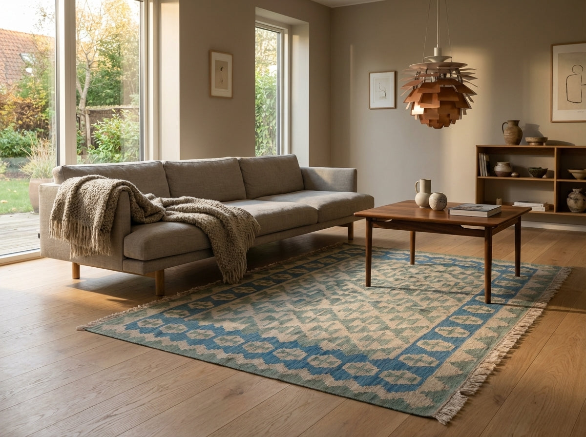 Kelim tæppe – Moderne Uld & Garn Fladvævet (ID297)