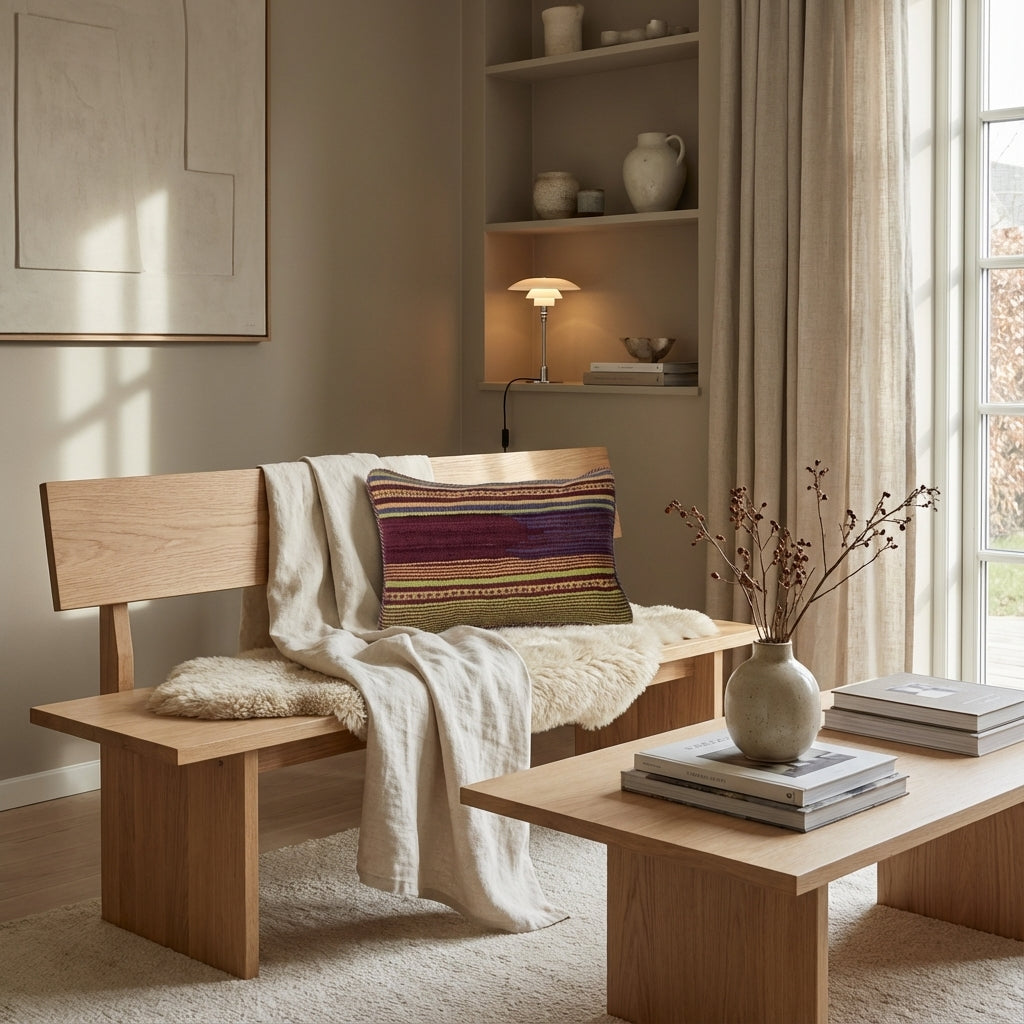 Pude med kelimbetræk (lændepude) – bordeaux og grøn striber (ID371)