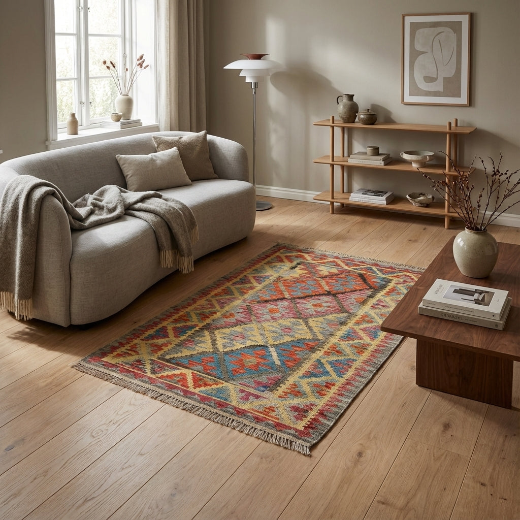 Håndvævet afghansk kelim-tæppe (ID1)