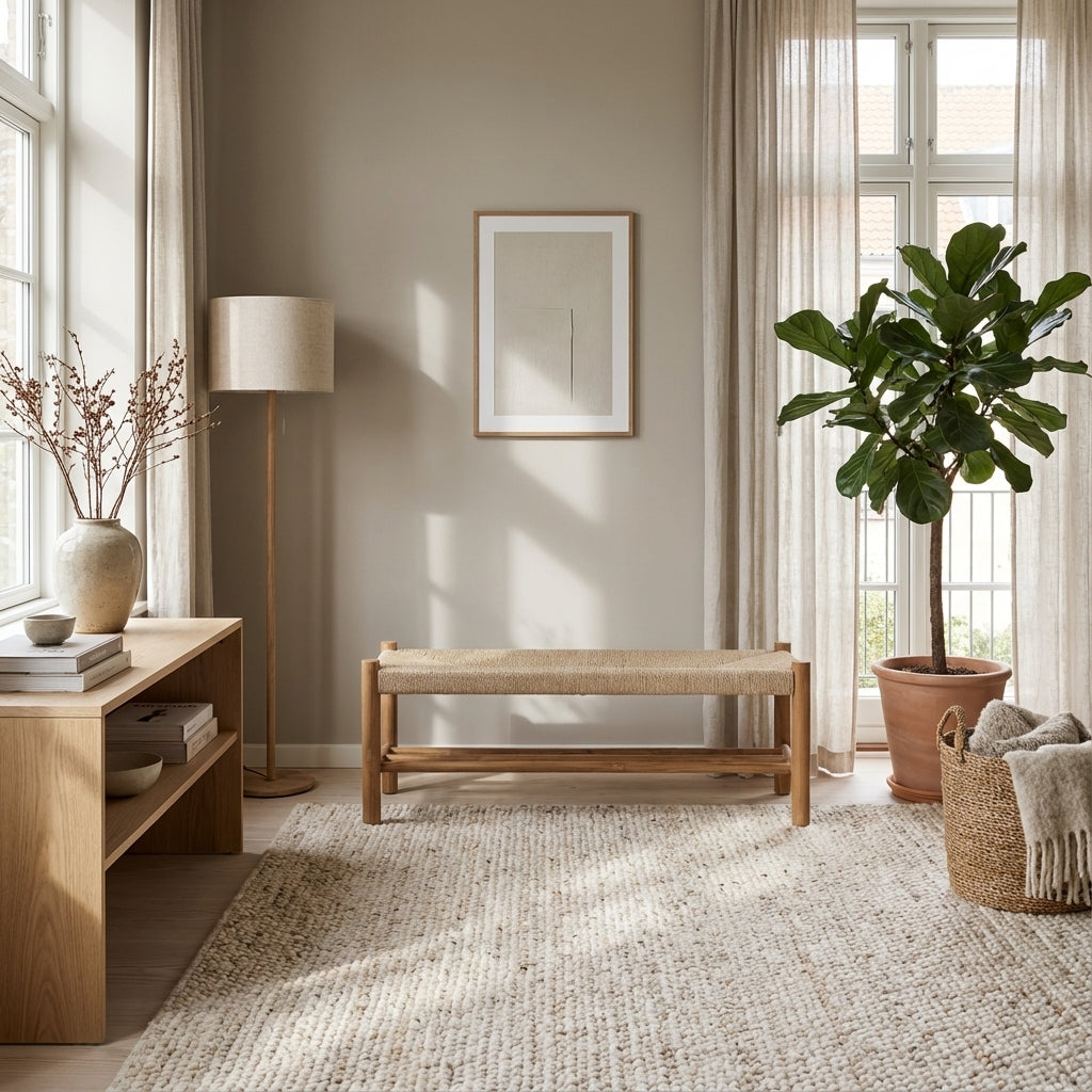 Bænk med reb med hylde (ID219)