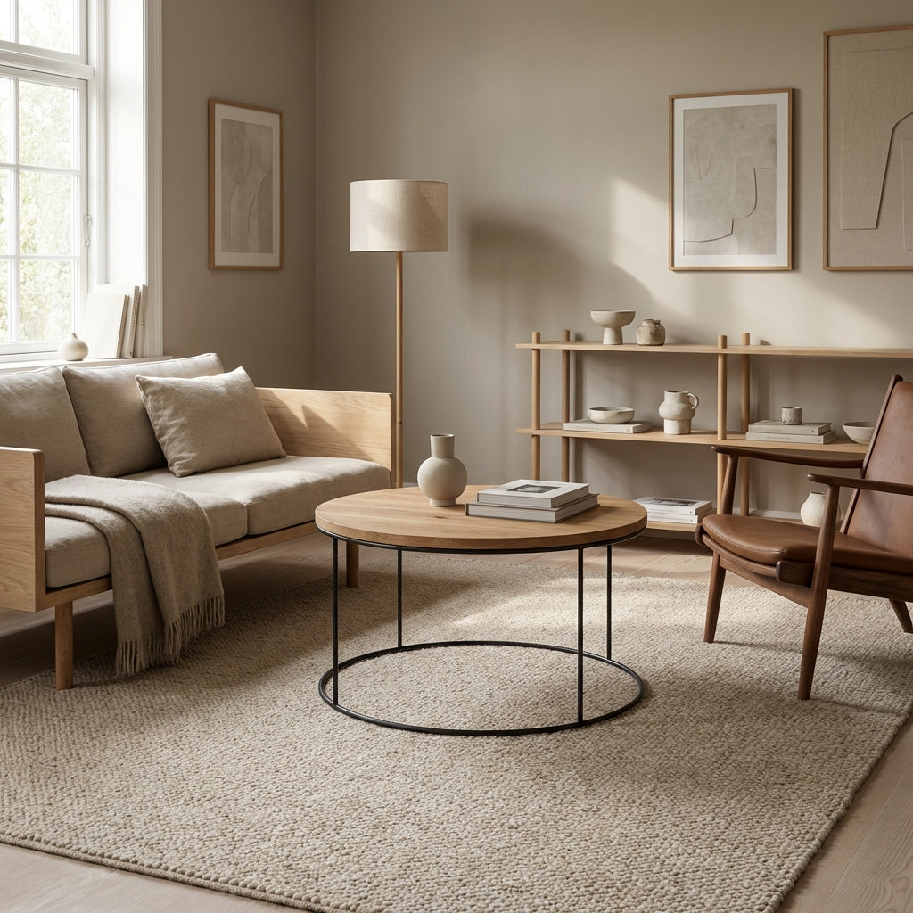 Rundt sofabord i træ og stål (ID191)