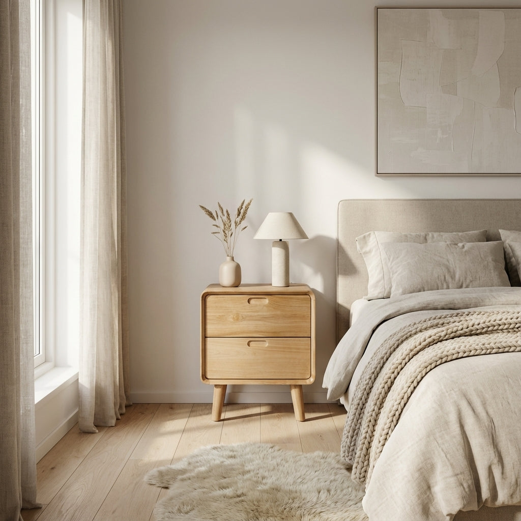 Natbord (2 skuffer) i teaktræ (ID206)