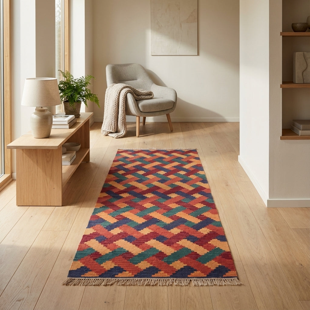 Kelim tæppe – Moderne Uld & Garn Fladvævet (ID299)