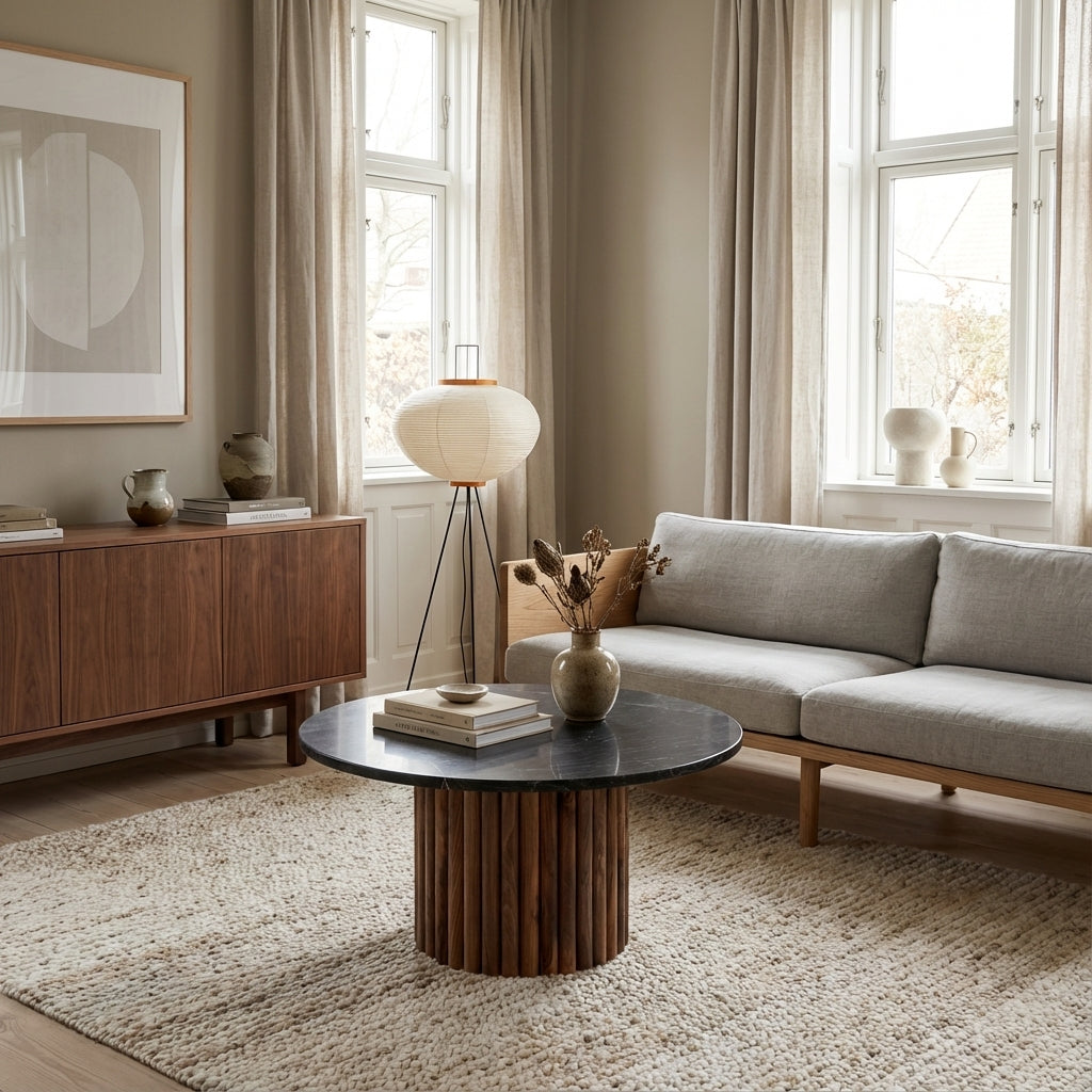 Moderne sofabord i valnød og sten (ID164)