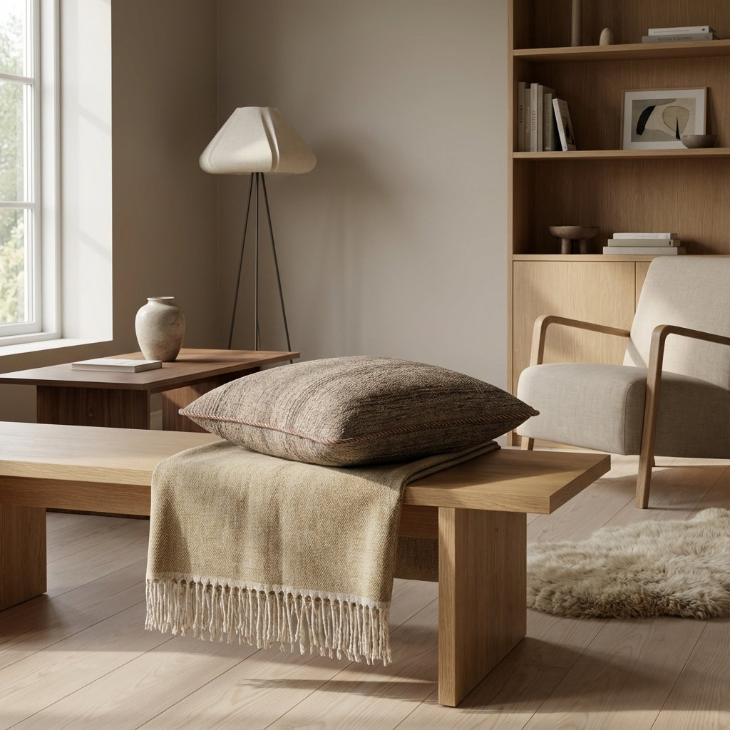 Pude med kelimbetræk (kvadrat) – naturlig beige Ombre (ID335)