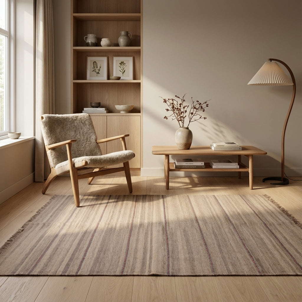 Kelim tæppe – Neutral Lodrette Striber (ID313)