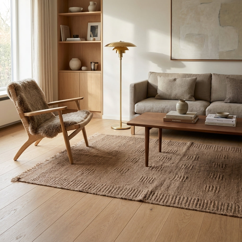 Kilim gulvtæppe – neutral gitter motiver (ID324)