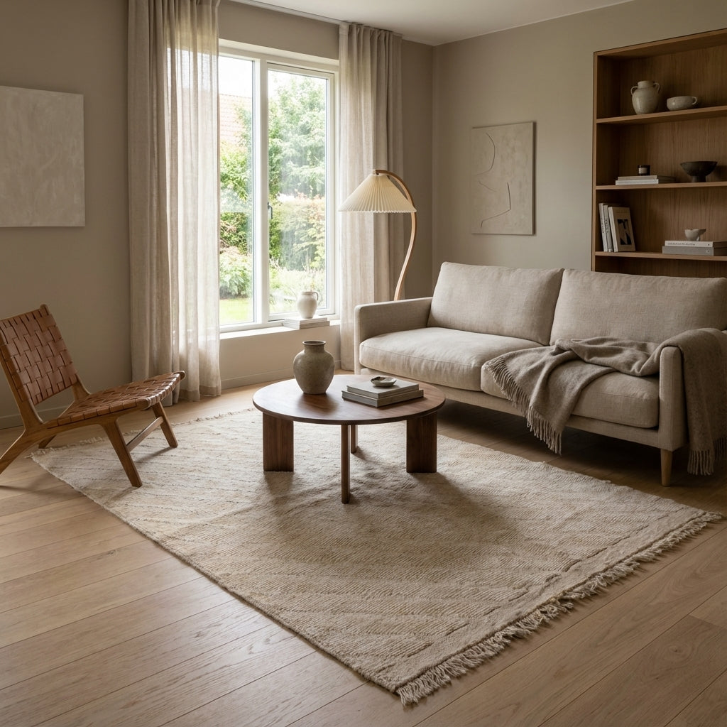 Kelim tæppe – Textured – Ivory Herringbone (ID321)