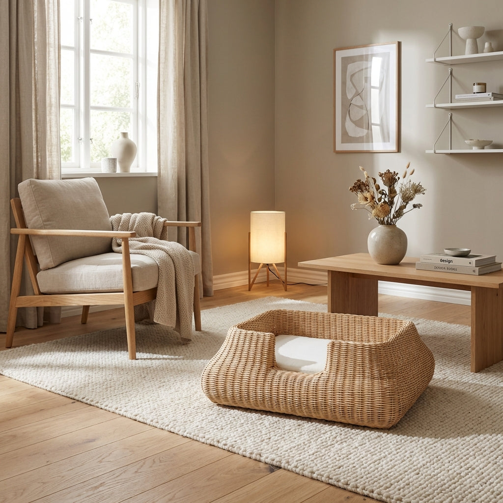 Rattan hundeseng – kvadratiske Rattan (ID280)