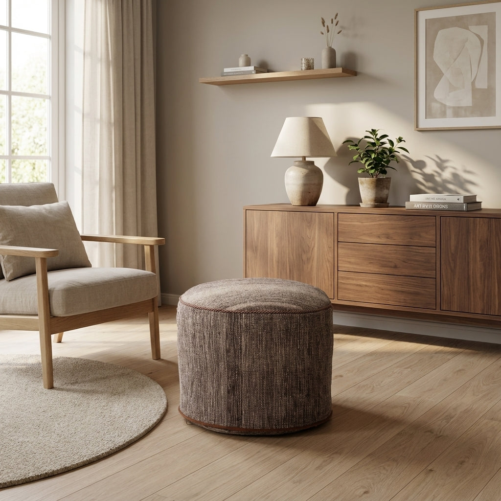 Rund kilim puf/ottoman – koksgrå taupe (ID358)