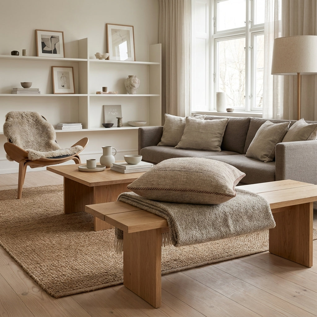 Pude med kelimbetræk (kvadrat) – creme og sand meleret (ID340)